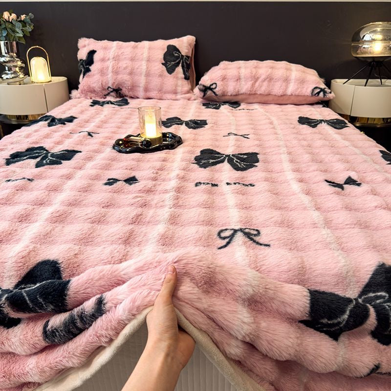 Anti-Cold Ultra-Thick Rabbit Fur Plush Bed Cover Set