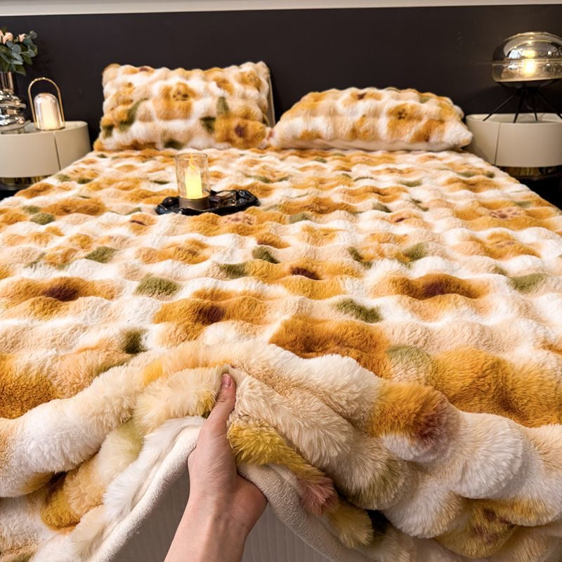 Anti-Cold Ultra-Thick Rabbit Fur Plush Bed Cover Set