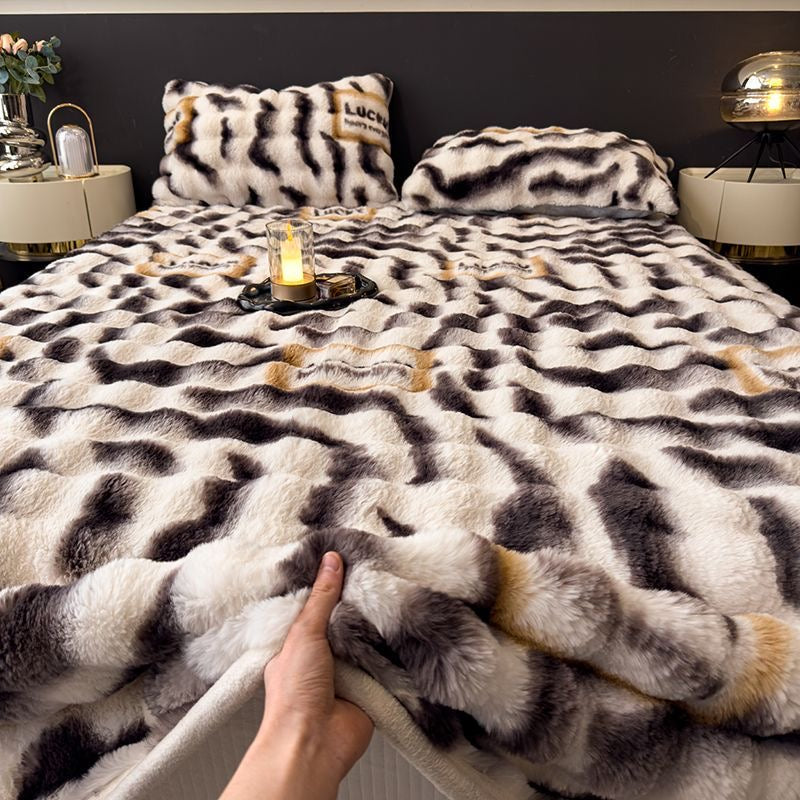 Anti-Cold Ultra-Thick Rabbit Fur Plush Bed Cover Set