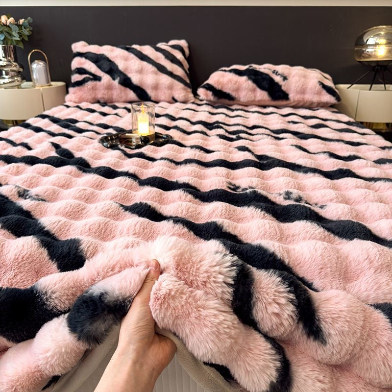 Anti-Cold Ultra-Thick Rabbit Fur Plush Bed Cover Set