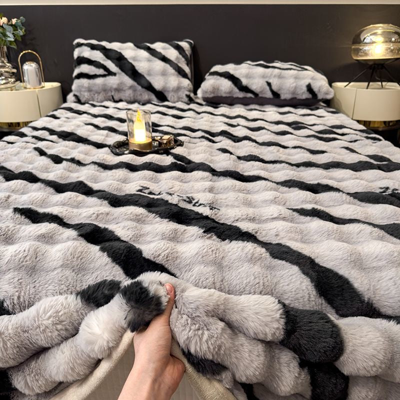Anti-Cold Ultra-Thick Rabbit Fur Plush Bed Cover Set