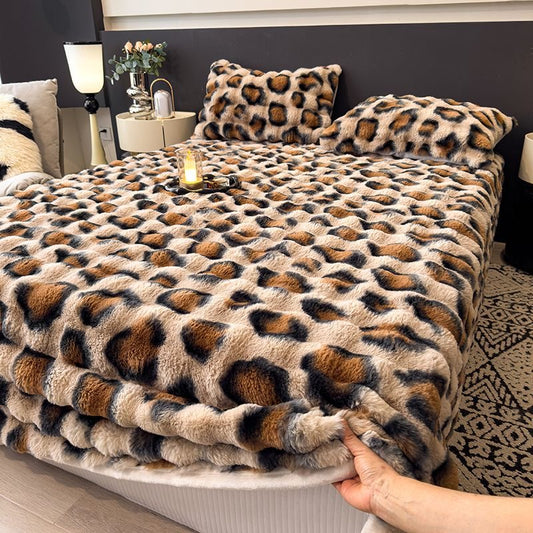 Anti-Cold Ultra-Thick Rabbit Fur Plush Bed Cover Set