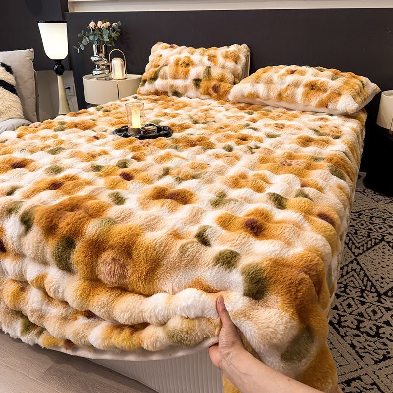 Anti-Cold Ultra-Thick Rabbit Fur Plush Bed Cover Set