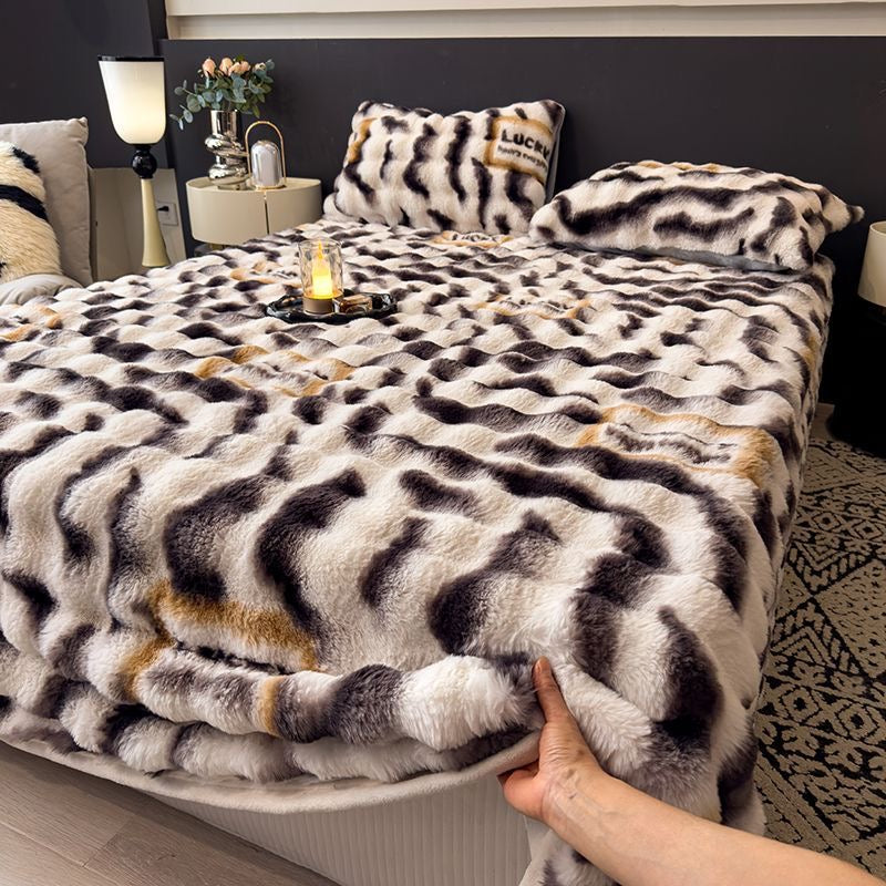 Anti-Cold Ultra-Thick Rabbit Fur Plush Bed Cover Set