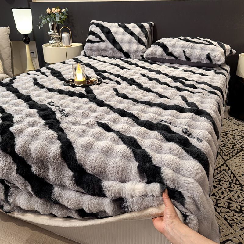 Anti-Cold Ultra-Thick Rabbit Fur Plush Bed Cover Set