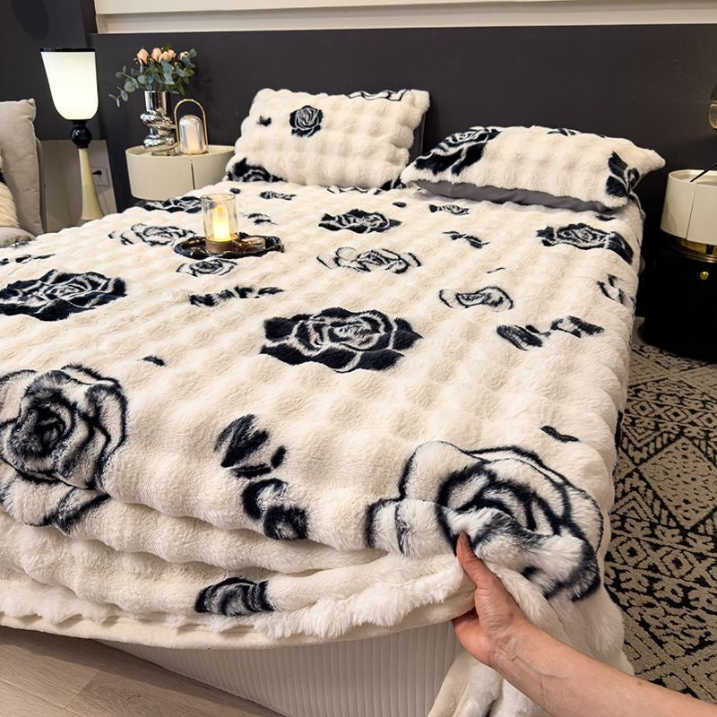 Anti-Cold Ultra-Thick Rabbit Fur Plush Bed Cover Set