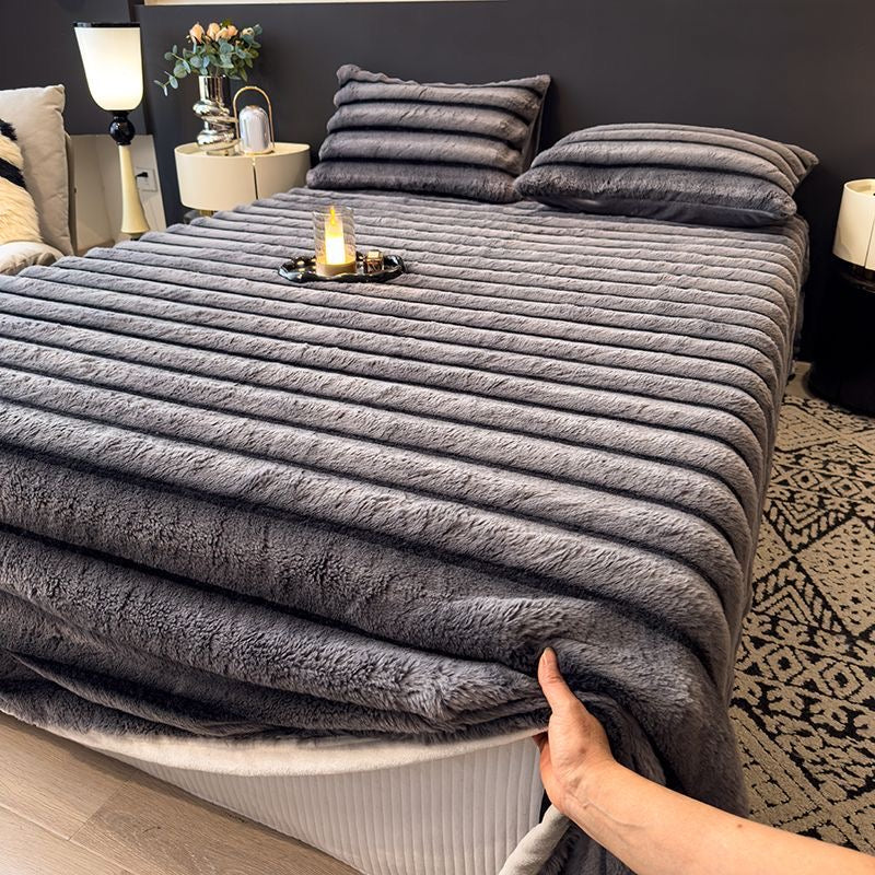 Anti-Cold Ultra-Thick Rabbit Fur Plush Bed Cover Set