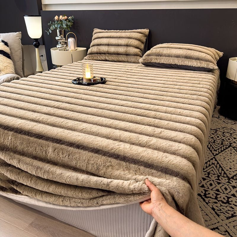 Anti-Cold Ultra-Thick Rabbit Fur Plush Bed Cover Set