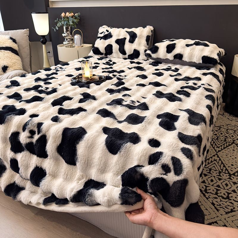 Anti-Cold Ultra-Thick Rabbit Fur Plush Bed Cover Set