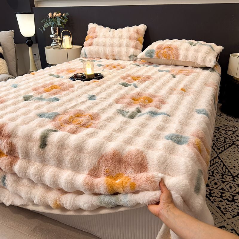 Anti-Cold Ultra-Thick Rabbit Fur Plush Bed Cover Set