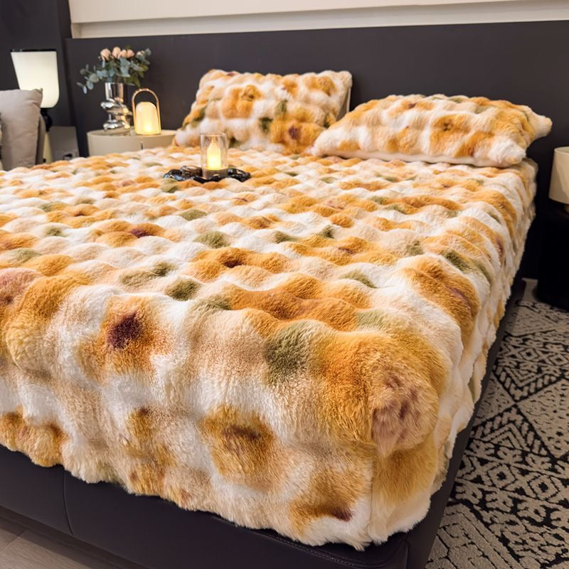 3 Pieces Luxury Faux Rabbit Fur Thick Plush Fluffy Fitted Bed Sheet Cover Set