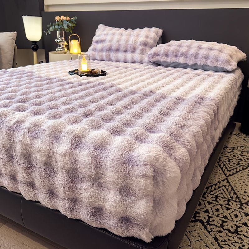 3 Pieces Luxury Faux Rabbit Fur Thick Plush Fluffy Fitted Bed Sheet Cover Set