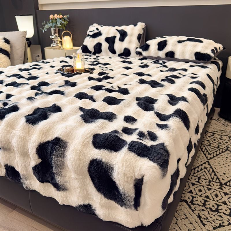 3 Pieces Luxury Faux Rabbit Fur Thick Plush Fluffy Fitted Bed Sheet Cover Set