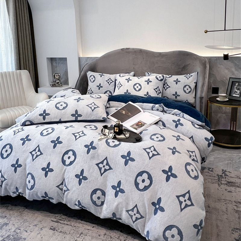 Luxury Embossed Flannel Instant Warm Plush Milk Velvet Bedding Set