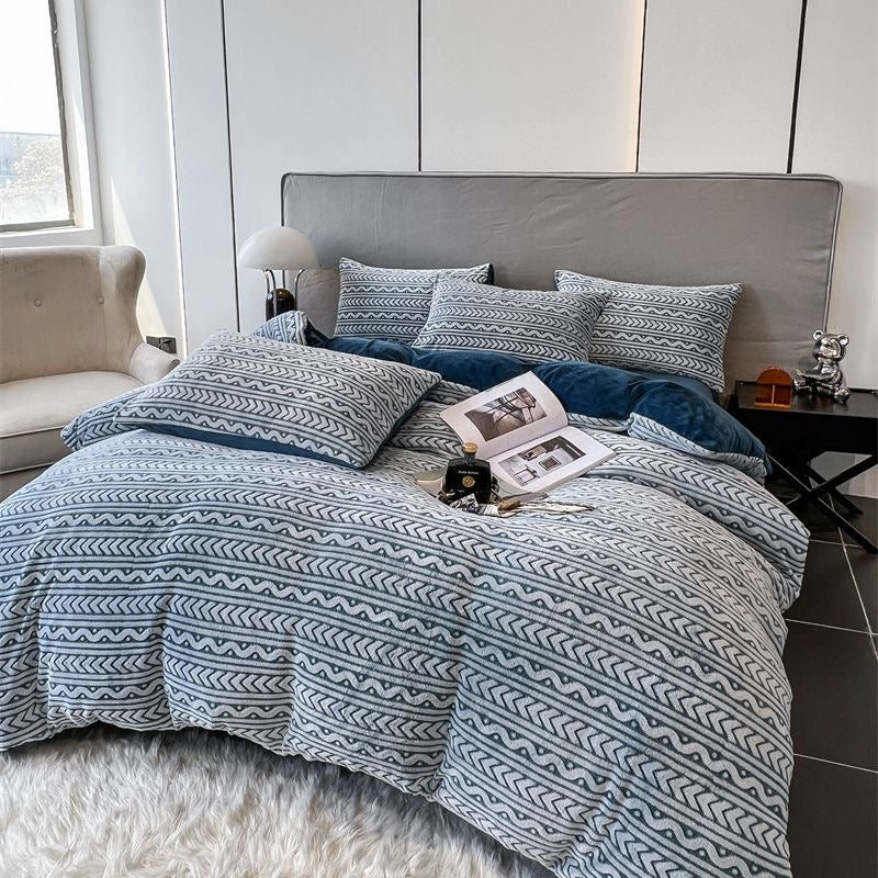 Luxury Embossed Flannel Instant Warm Plush Milk Velvet Bedding Set