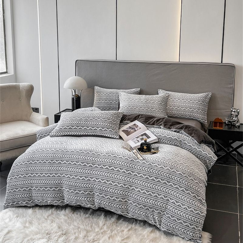 Luxury Embossed Flannel Instant Warm Plush Milk Velvet Bedding Set