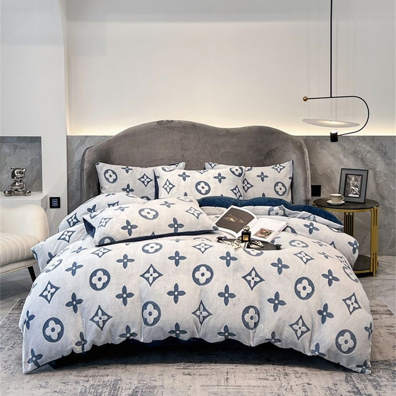 Luxury Embossed Flannel Instant Warm Plush Milk Velvet Bedding Set