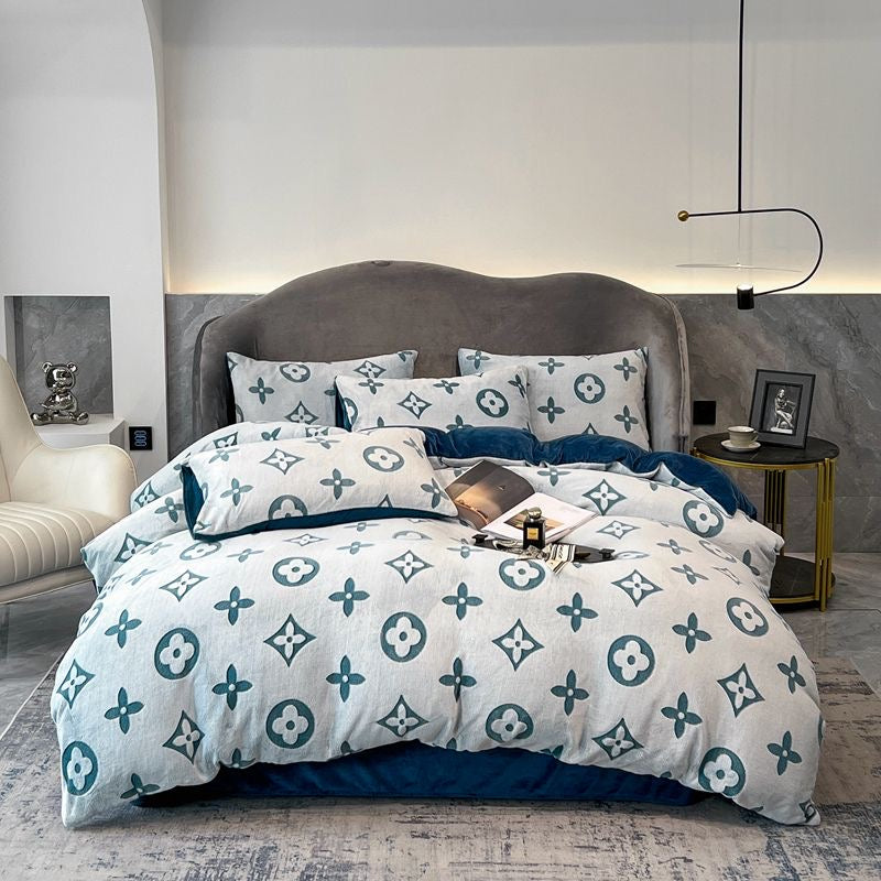 Luxury Embossed Flannel Instant Warm Plush Milk Velvet Bedding Set