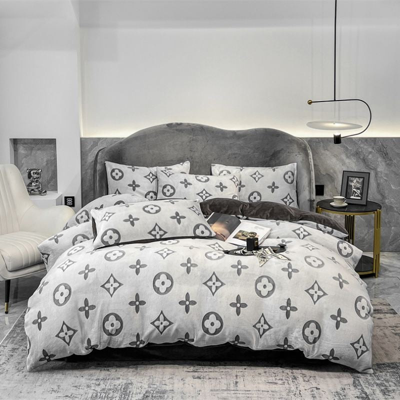 Luxury Embossed Flannel Instant Warm Plush Milk Velvet Bedding Set