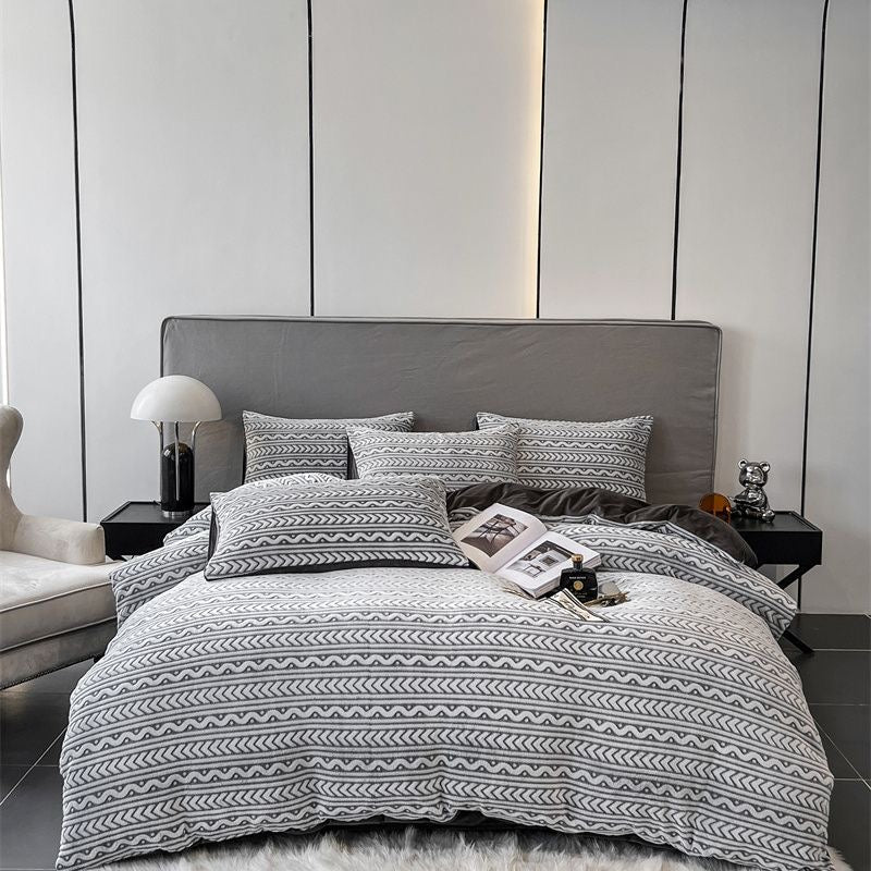 Luxury Embossed Flannel Instant Warm Plush Milk Velvet Bedding Set