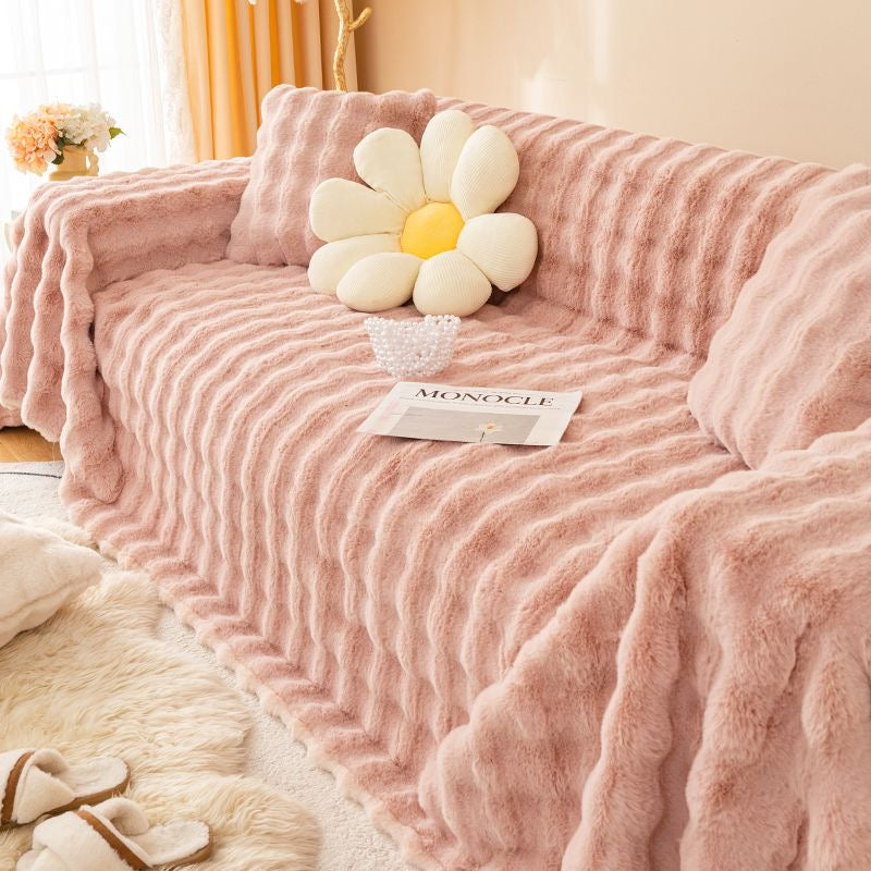 Ultra Soft Faux Rabbit Fur Thick Plush Couch Blanket Sofa Cover