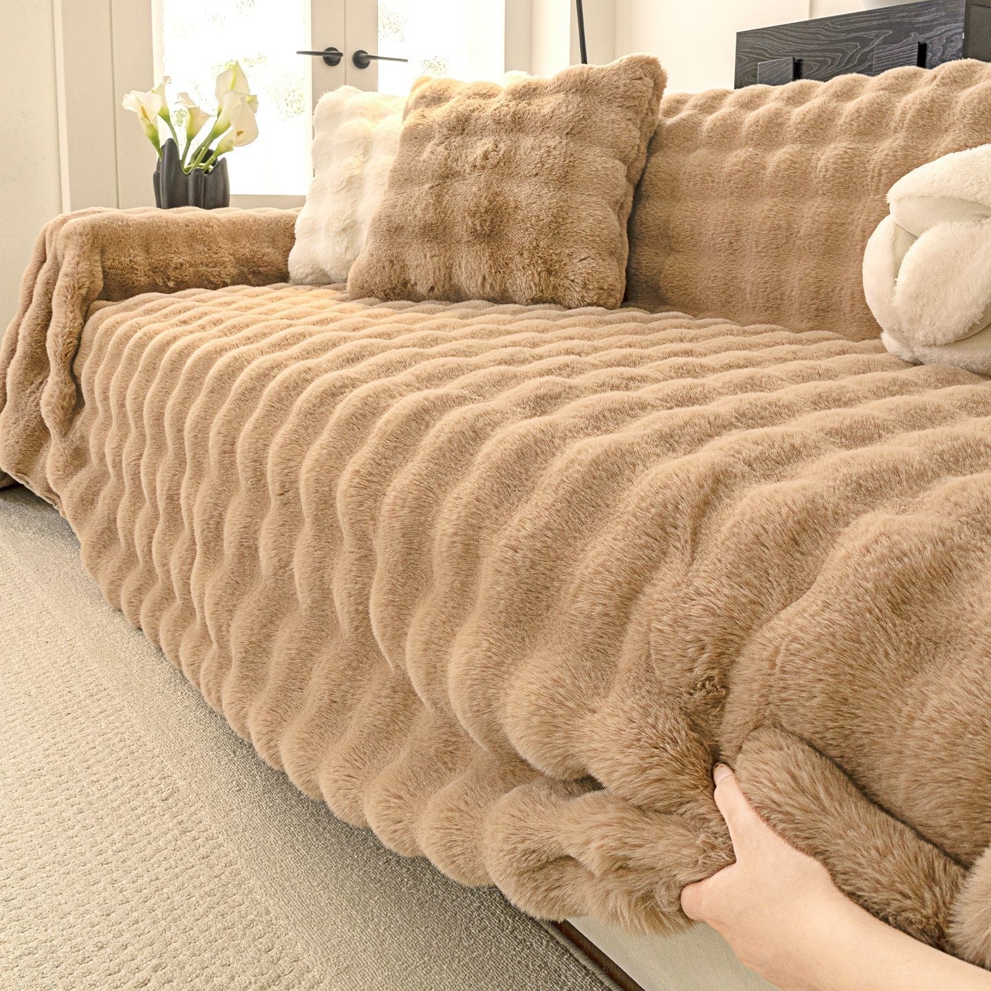 Stay Cozy Ultra Soft Faux Rabbit Fur Thick Plush Couch Blanket Sofa Cover
