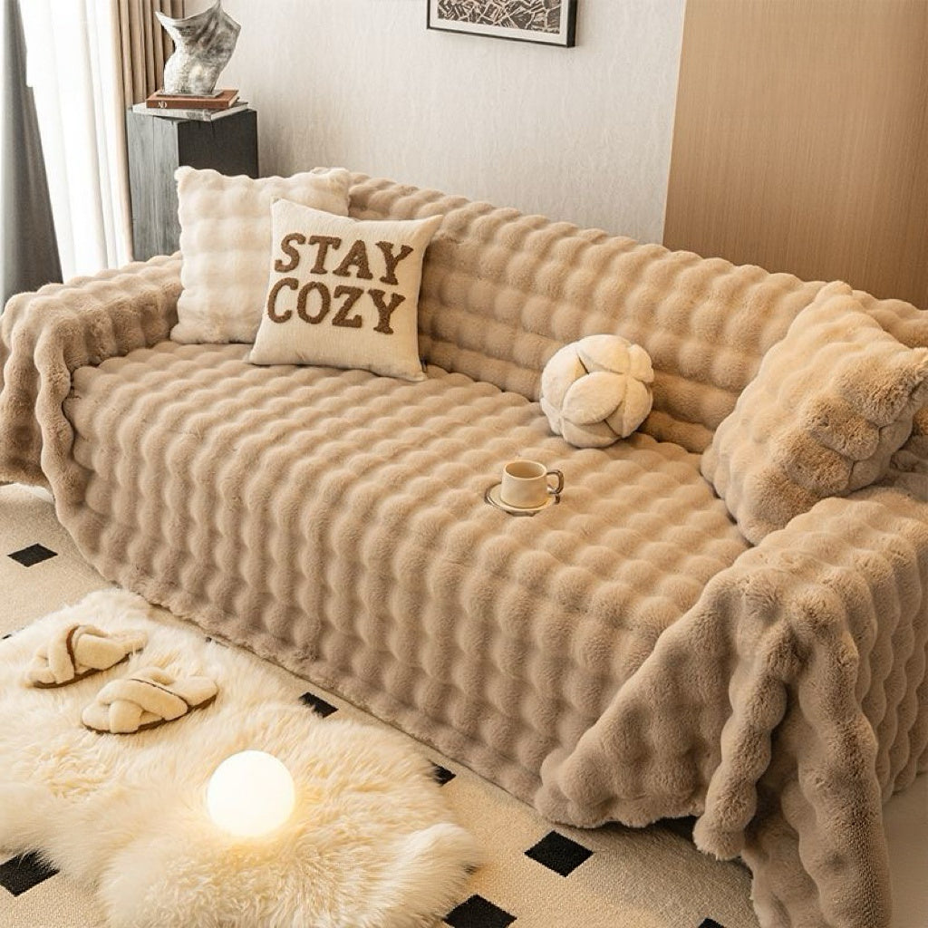 Stay Cozy Ultra Soft Faux Rabbit Fur Thick Plush Couch Blanket Sofa Cover