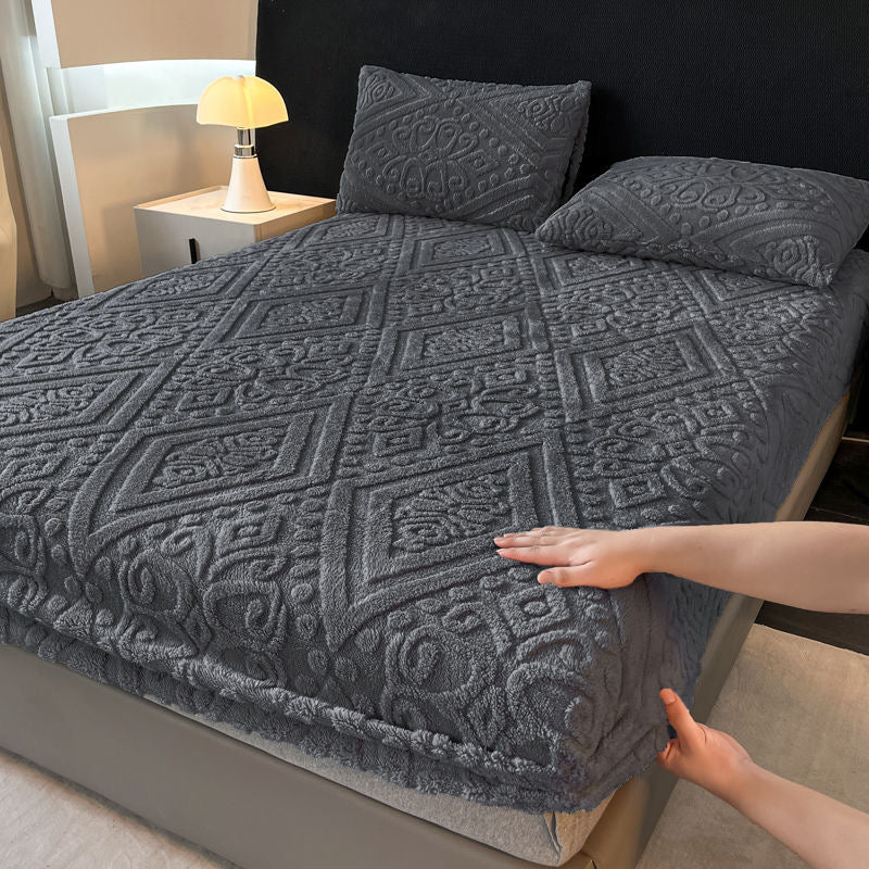 Coral Fleece Lace Trim Winter Ultra-Warm Fitted Sheet