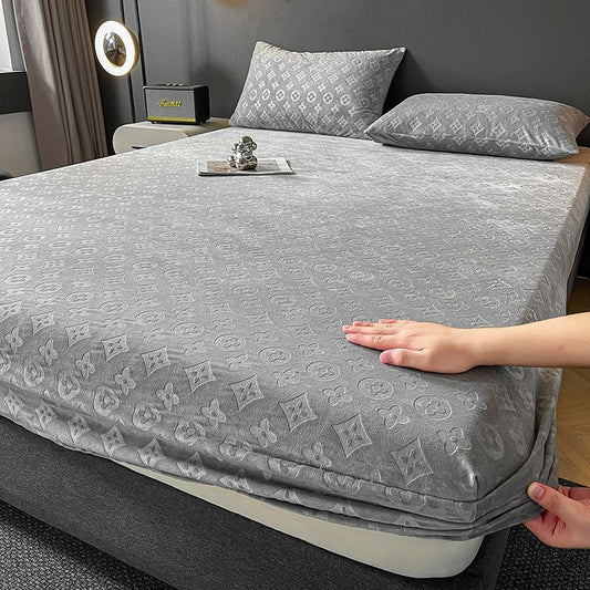 Premium Soft Milk Velvet Fitted Bed Sheet Cover Set