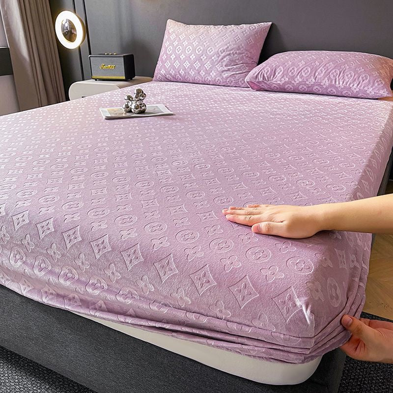 Premium Soft Milk Velvet Fitted Bed Sheet Cover Set