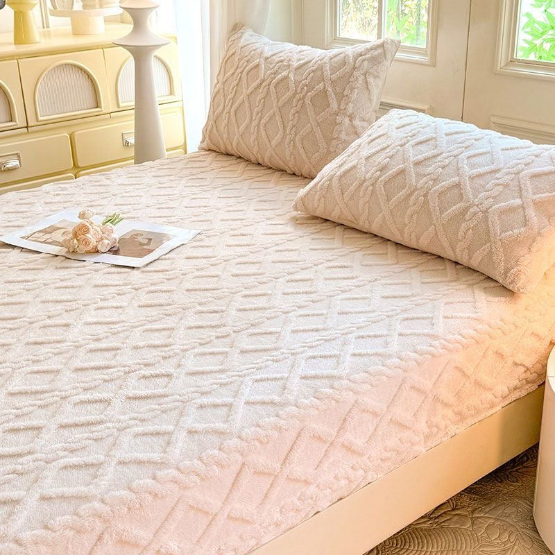 Embossed Geometric Pattern Ultra Soft Warm Milk Velvet Fitted Mattress