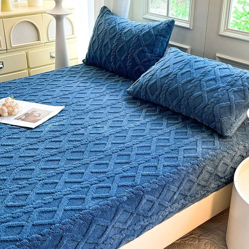 Embossed Geometric Pattern Ultra Soft Warm Milk Velvet Fitted Mattress