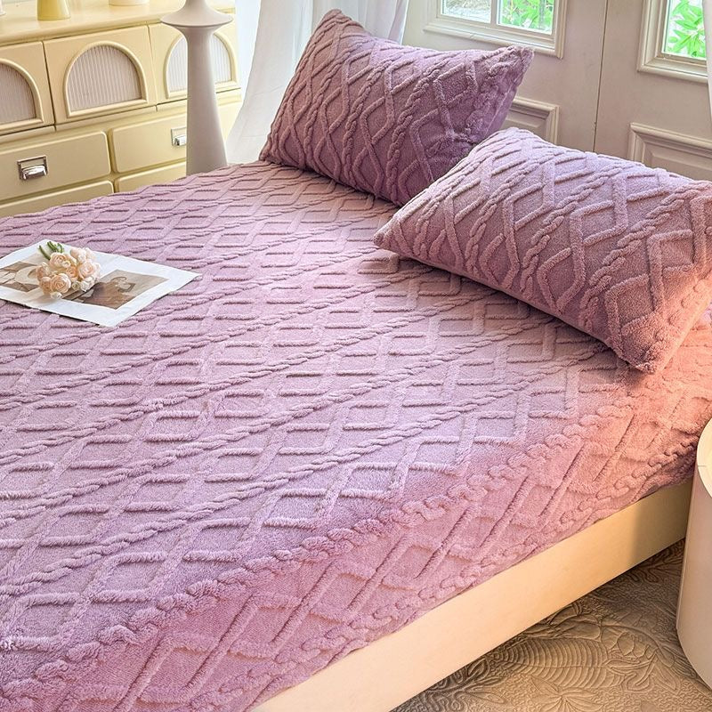 Embossed Geometric Pattern Ultra Soft Warm Milk Velvet Fitted Mattress