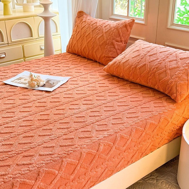 Embossed Geometric Pattern Ultra Soft Warm Milk Velvet Fitted Mattress