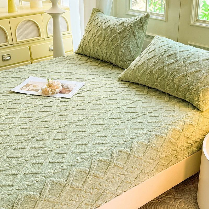 Embossed Geometric Pattern Ultra Soft Warm Milk Velvet Fitted Mattress