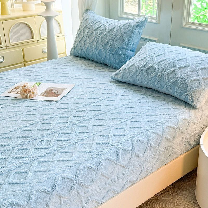 Embossed Geometric Pattern Ultra Soft Warm Milk Velvet Fitted Mattress