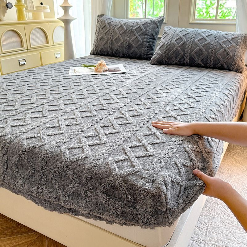 Embossed Geometric Pattern Ultra Soft Warm Milk Velvet Fitted Mattress