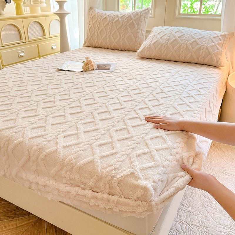 Embossed Geometric Pattern Ultra Soft Warm Milk Velvet Fitted Mattress