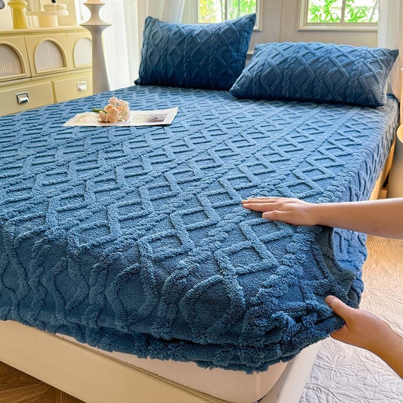 Embossed Geometric Pattern Ultra Soft Warm Milk Velvet Fitted Mattress