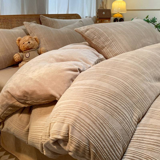 Luxury Embossed Ultra Warm Plush Fleece Double-Sided Milk Velvet Bedding Set