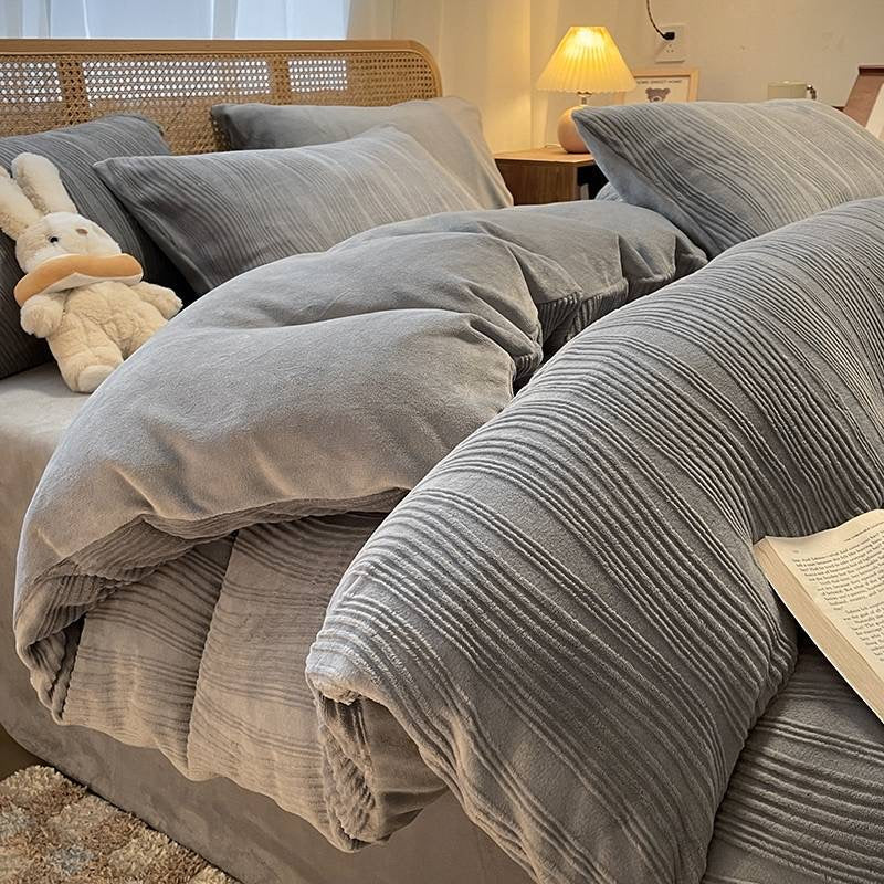 Luxury Embossed Ultra Warm Plush Fleece Double-Sided Milk Velvet Bedding Set