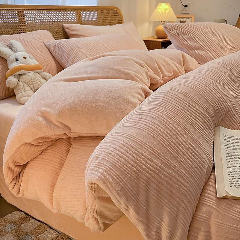 Luxury Embossed Ultra Warm Plush Fleece Double-Sided Milk Velvet Bedding Set