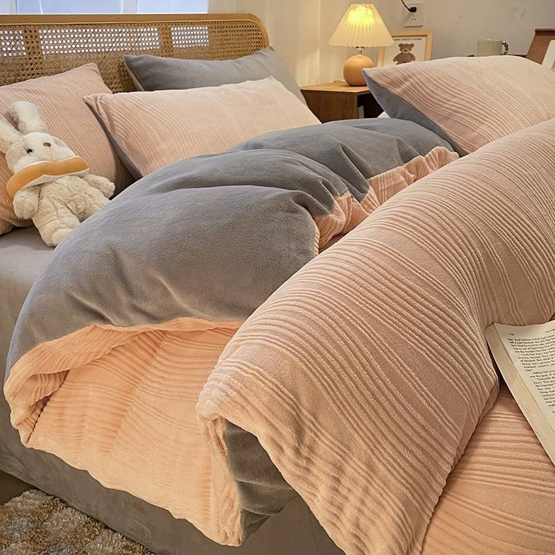Luxury Embossed Ultra Warm Plush Fleece Double-Sided Milk Velvet Bedding Set