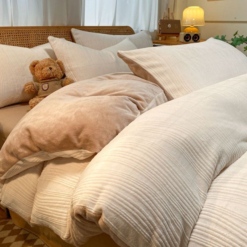 Luxury Embossed Ultra Warm Plush Fleece Double-Sided Milk Velvet Bedding Set