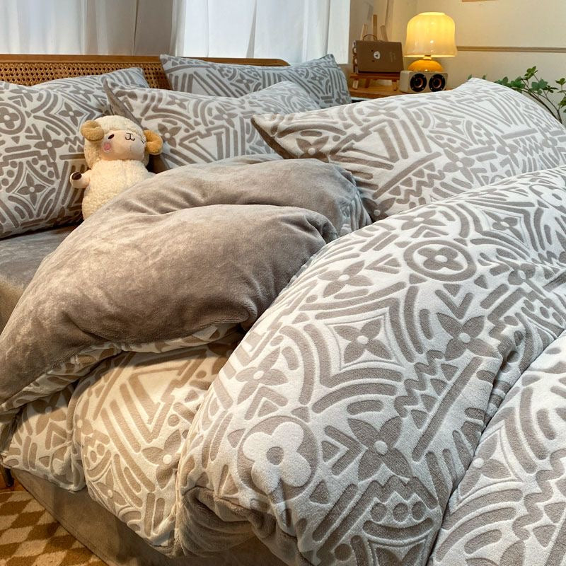 Luxury Embossed Ultra Warm Plush Fleece Double-Sided Milk Velvet Bedding Set