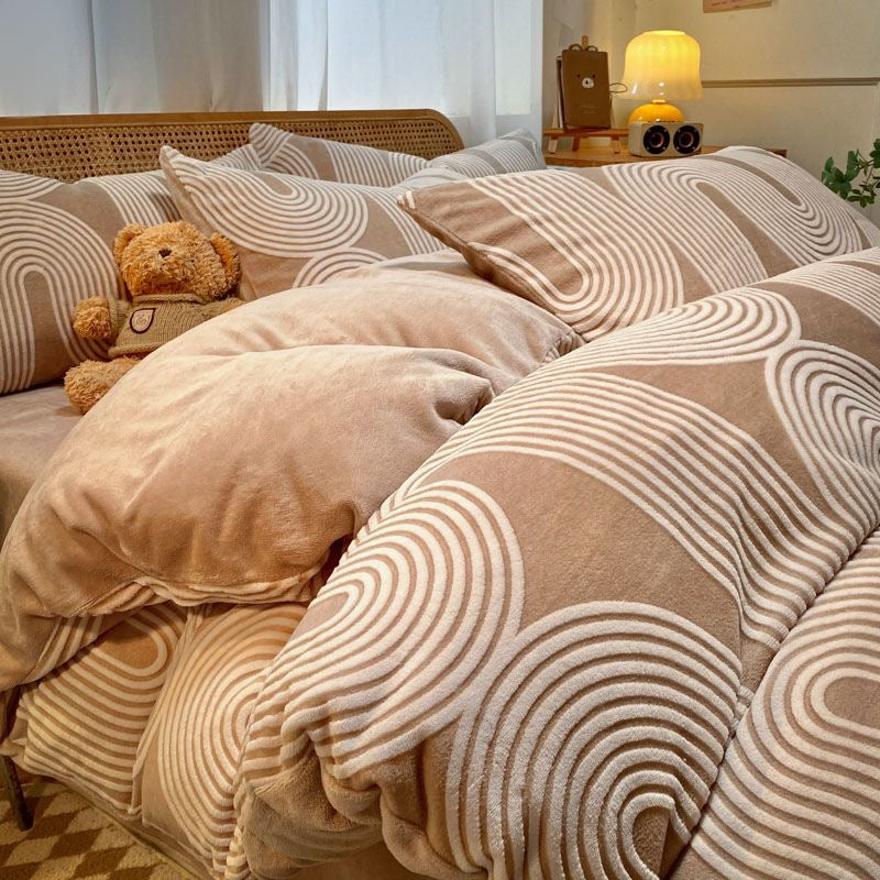 Luxury Embossed Ultra Warm Plush Fleece Double-Sided Milk Velvet Bedding Set