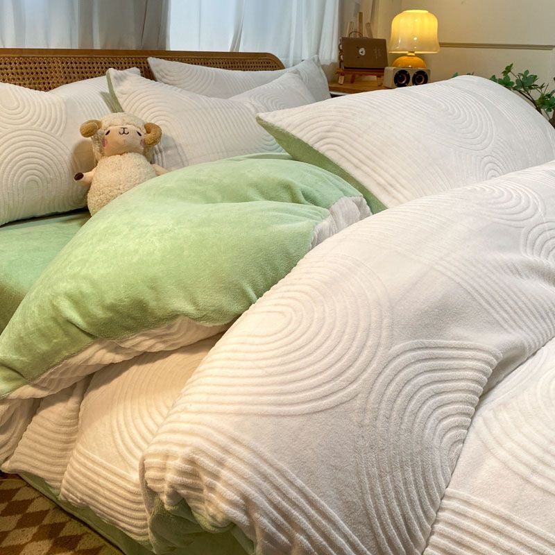 Luxury Embossed Ultra Warm Plush Fleece Double-Sided Milk Velvet Bedding Set