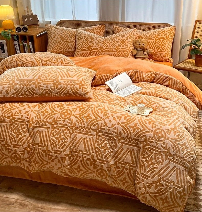 Luxury Embossed Ultra Warm Plush Fleece Double-Sided Milk Velvet Bedding Set