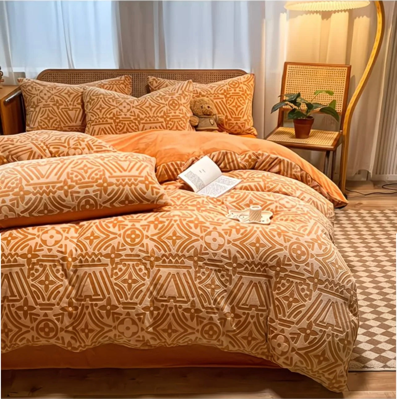 Luxury Embossed Ultra Warm Plush Fleece Double-Sided Milk Velvet Bedding Set