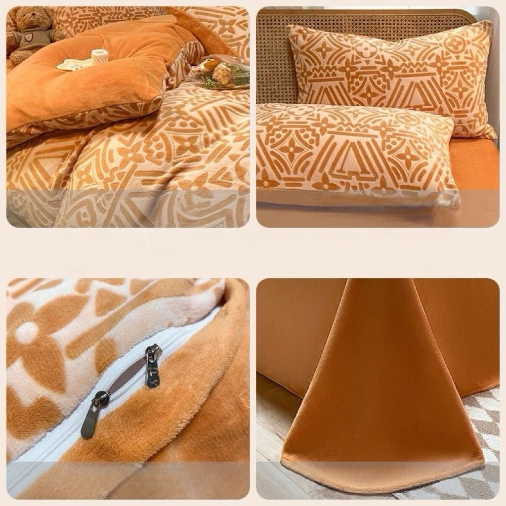 Luxury Embossed Ultra Warm Plush Fleece Double-Sided Milk Velvet Bedding Set
